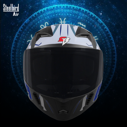 Steelbird SBA-20 05 ISI Certified Flip-Up Graphic Helmet for Men and Women with Inner Chrome Sun Shield.(Glossy Black Blue with Smoke Visor).