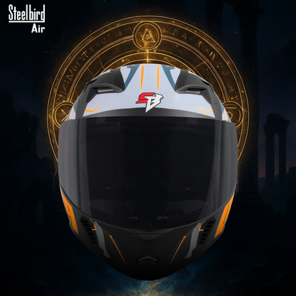 Steelbird SBA-20 08 ISI Certified Flip-Up Graphic Helmet for Men and Women with Inner Chrome Sun Shield .(Glossy Black Orange with Smoke Visor)