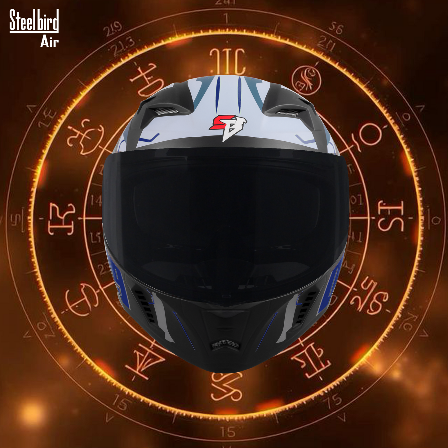 Steelbird SBA-20 01 ISI Certified Flip-Up Graphic Helmet for Men and Women with Inner Chrome Sun Shield.(Glossy Black Blue with Smoke Visor).