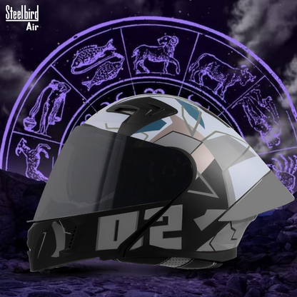 Steelbird SBA-20 02 ISI Certified Flip-Up Graphic Helmet for Men and Women with Inner Chrome Sun Shield .(Glossy Black Grey with Smoke Visor)