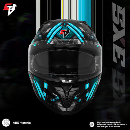 Steelbird SBH-61 SXE X2 Pinlock ISI and Dot Certified Full Face Helmet for Men and with Inner Silver Sunshield (Glossy Black Cyan Green with Anti fog Shield)