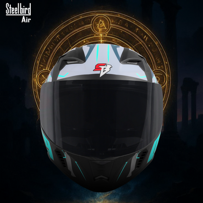 Steelbird SBA-20 08 ISI Certified Flip-Up Graphic Helmet for Men and Women with Inner Chrome Sun Shield. (Glossy Black Jazz Blue with Smoke Visor).