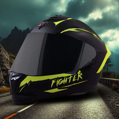 Steelbird SBH-57 Fighter F2 Graphic Helmet ISI and DOT Certified Full Face Helmet for Men with Inner Silver Sun Shield (Glossy Black Neon)