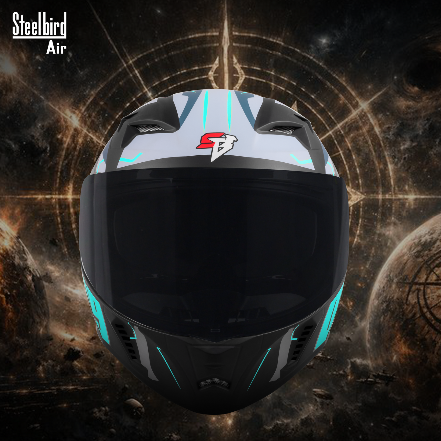 Steelbird SBA-20 06 ISI Certified Flip-Up Graphic Helmet for Men and Women with Inner Chrome Sun Shield. (Glossy Black Jazz Blue with Smoke Visor).