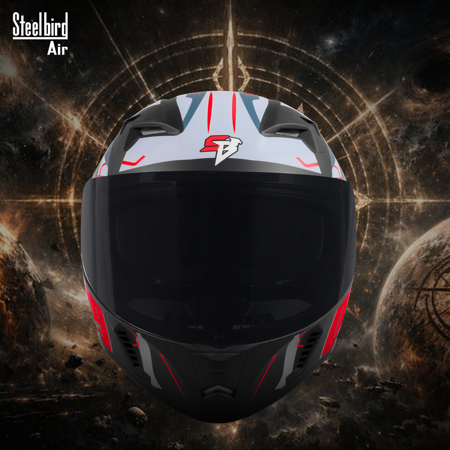 Steelbird SBA-20 06 ISI Certified Flip-Up Graphic Helmet for Men and Women with Inner Chrome Sun Shield .(Glossy Black Red with Smoke Visor).