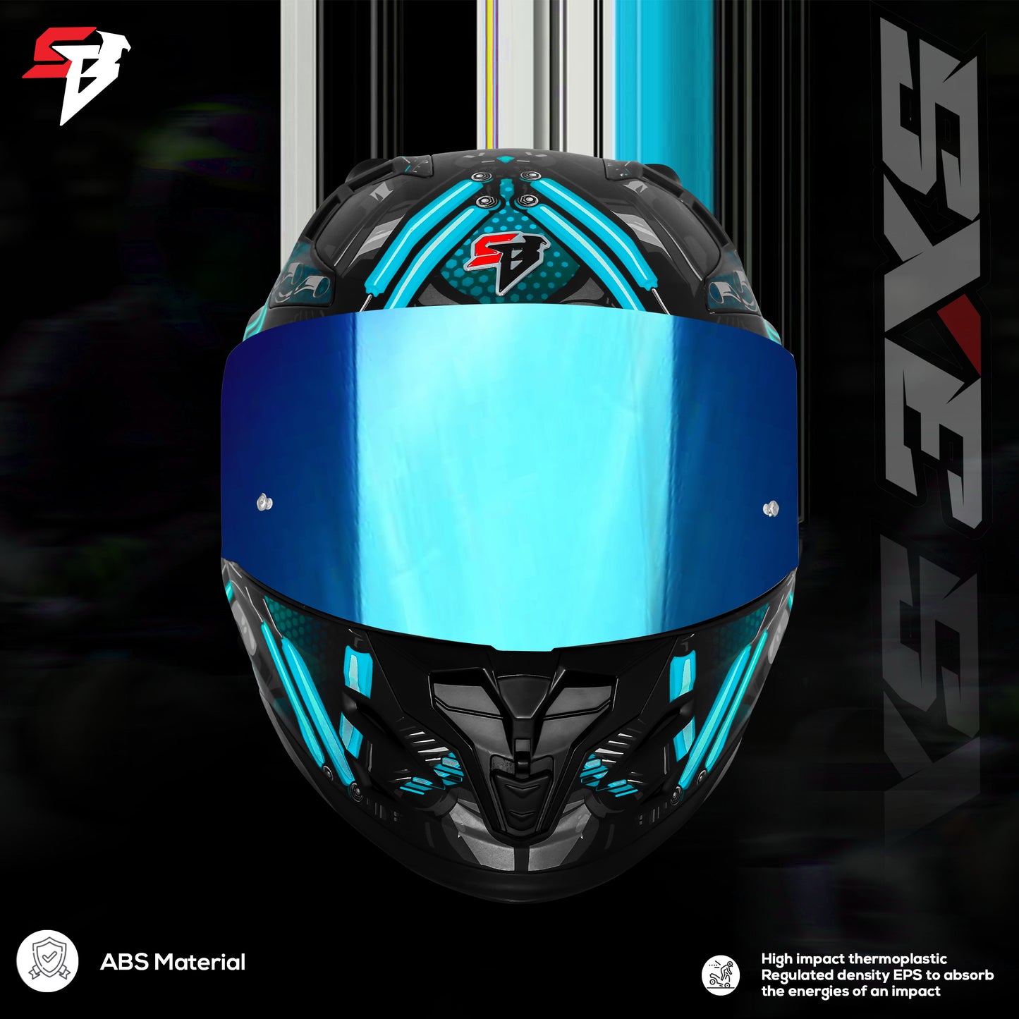 Steelbird SBH 61 SXE X2 ISI and Dot Certified Full Face Helmet for Men and with Inner Silver Sunshield (Glossy Black Cyan Green)