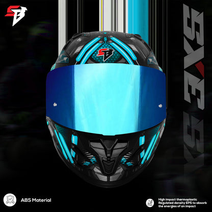 Steelbird SBH 61 SXE X2 ISI and Dot Certified Full Face Helmet for Men and with Inner Silver Sunshield (Glossy Black Cyan Green)