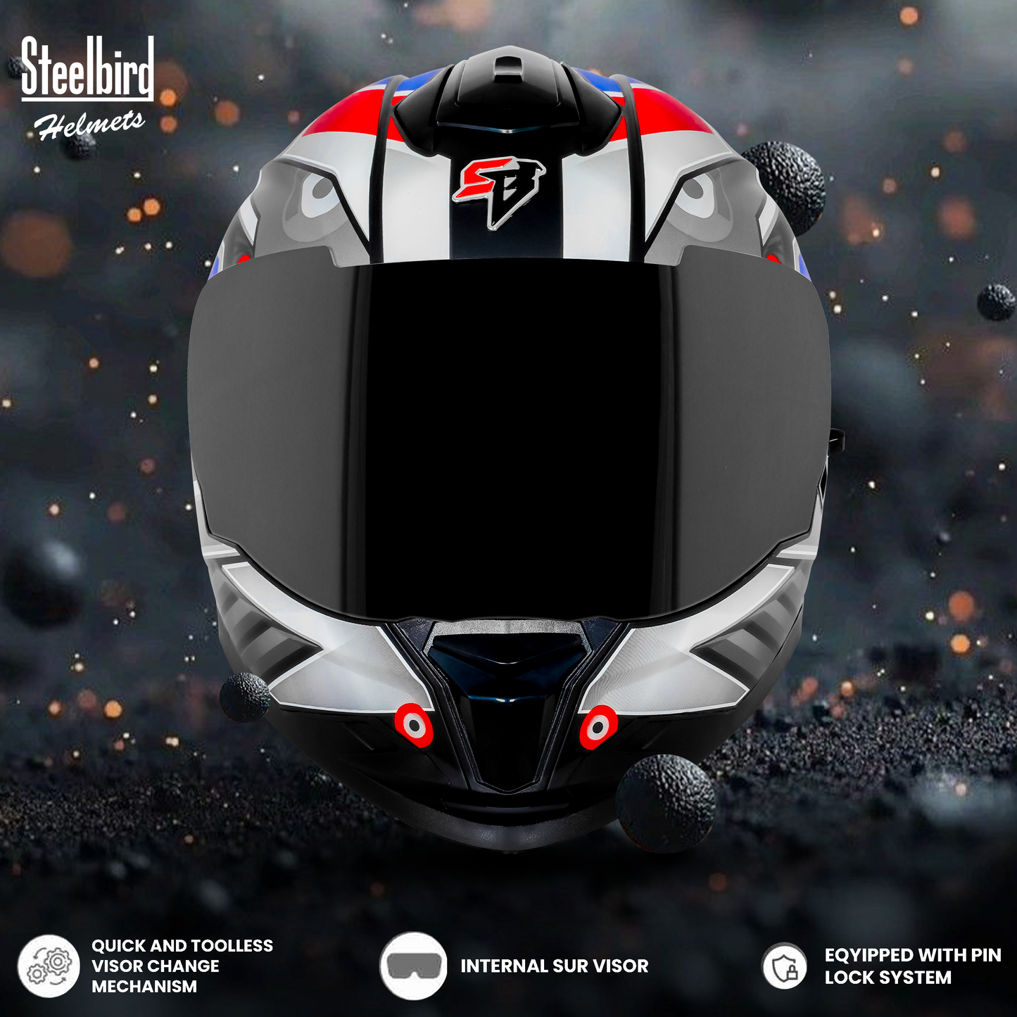 Steelbird SBH-57 Fighter F8 ISI and DOT Certified Full Face Graphic Helmet for Men and Women with Inner Silver Sun Shield .