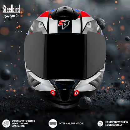 Steelbird SBH-57 Fighter F8 ISI and DOT Certified Full Face Graphic Helmet for Men and Women with Inner Silver Sun Shield .