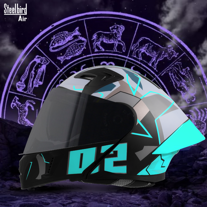 Steelbird SBA-20 02 ISI Certified Flip-Up Graphic Helmet for Men and Women with Inner Chrome Sun Shield. (Glossy Black Jazz Blue with Smoke Visor)
