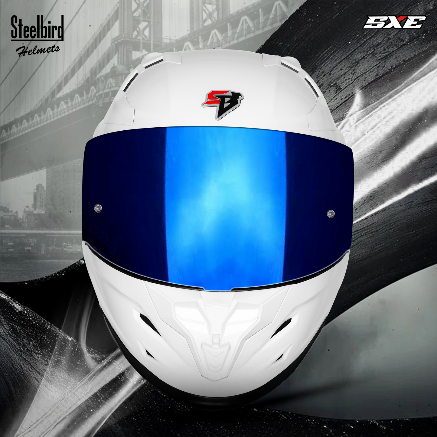 Steelbird SBH-61 SXE  Pinlock ISI and Dot Certified Full Face Helmet for Men with Inner Silver Sunshield . Clear With Chrome Visor.