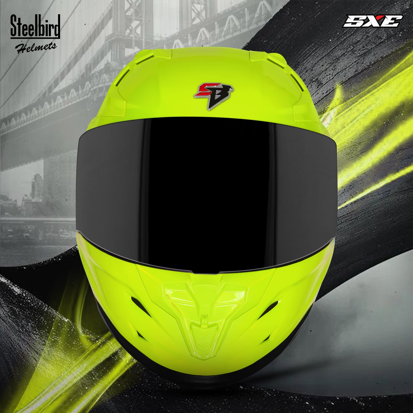 Steelbird SBH-61 SXE ISI and Dot Certified Full Face Helmet for Men with Inner Silver Sunshield . Clear With Smoke Visor.