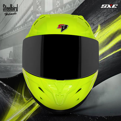 Steelbird SBH-61 SXE ISI and Dot Certified Full Face Helmet for Men with Inner Silver Sunshield . Clear With Smoke Visor.