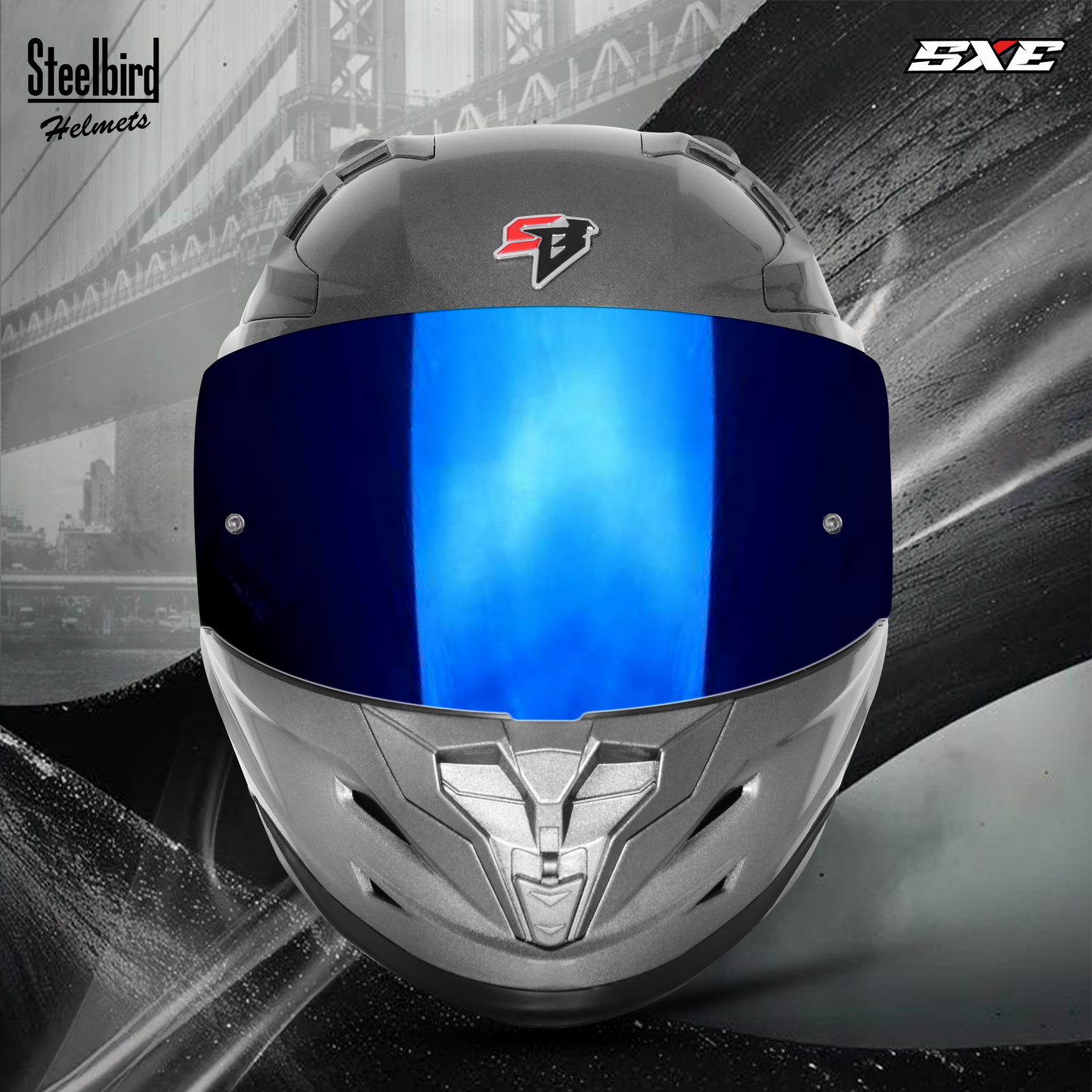 Steelbird SBH-61 SXE ISI and Dot Certified Full Face Helmet for Men with Inner Silver Sunshield . Clear With Chrome Visor.