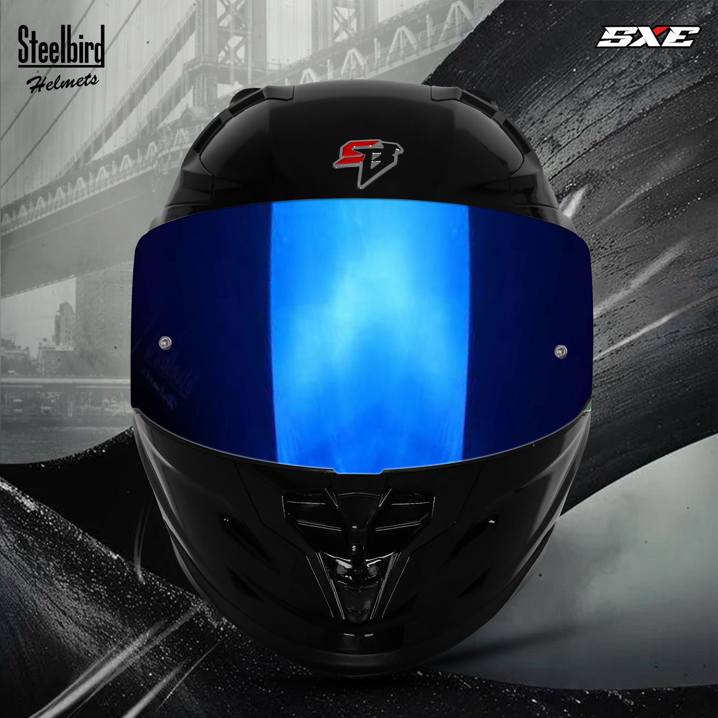 Steelbird SBH-61 SXE  TPE Edition ISI and Dot Certified Full Face Helmet for Men with Inner Silver Sunshield . Clear With Chrome Visor.