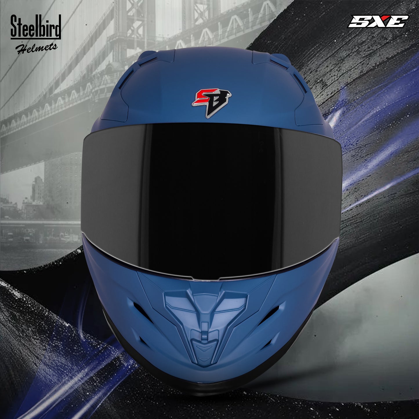 Steelbird SBH-61 SXE TPE Edition ISI and Dot Certified Full Face Helmet for Men with Inner Silver Sunshield . Clear With Smoke Visor.