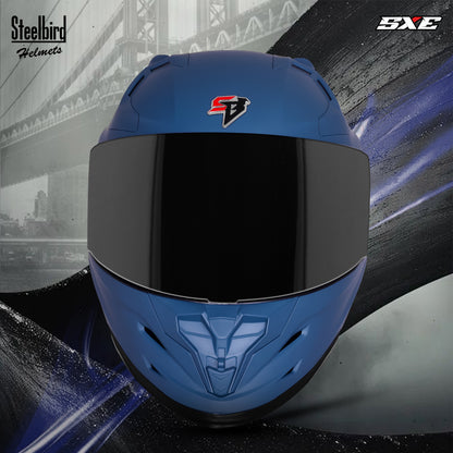Steelbird SBH-61 SXE TPE Edition ISI and Dot Certified Full Face Helmet for Men with Inner Silver Sunshield . Clear With Smoke Visor.