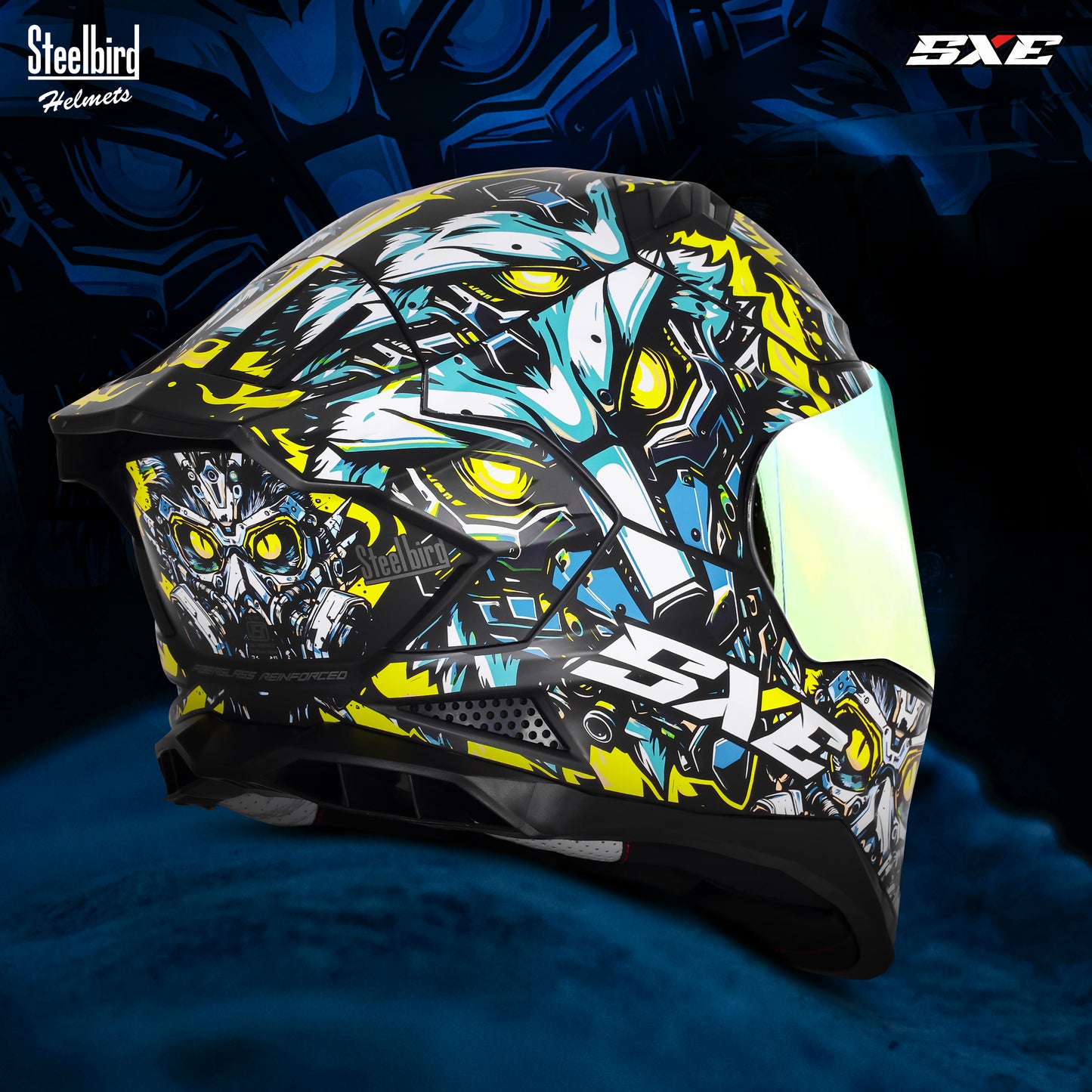 Steelbird SBH-61 SXE X1 ISI and Dot Certified Full Face Helmet for Men with Inner Silver Sunshield .Clear Visor With Extra Chrome.