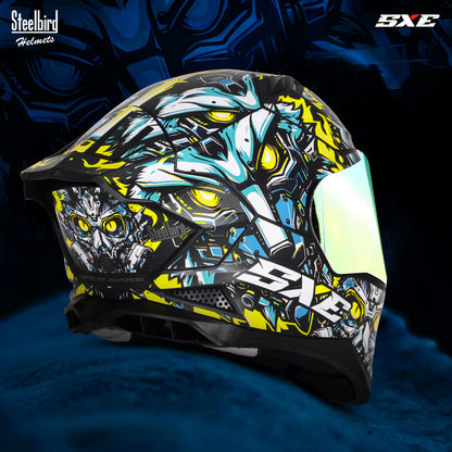 Steelbird SBH-61 SXE X1 ISI and Dot Certified Full Face Helmet for Men with Inner Silver Sunshield .Clear Visor With Extra Chrome.