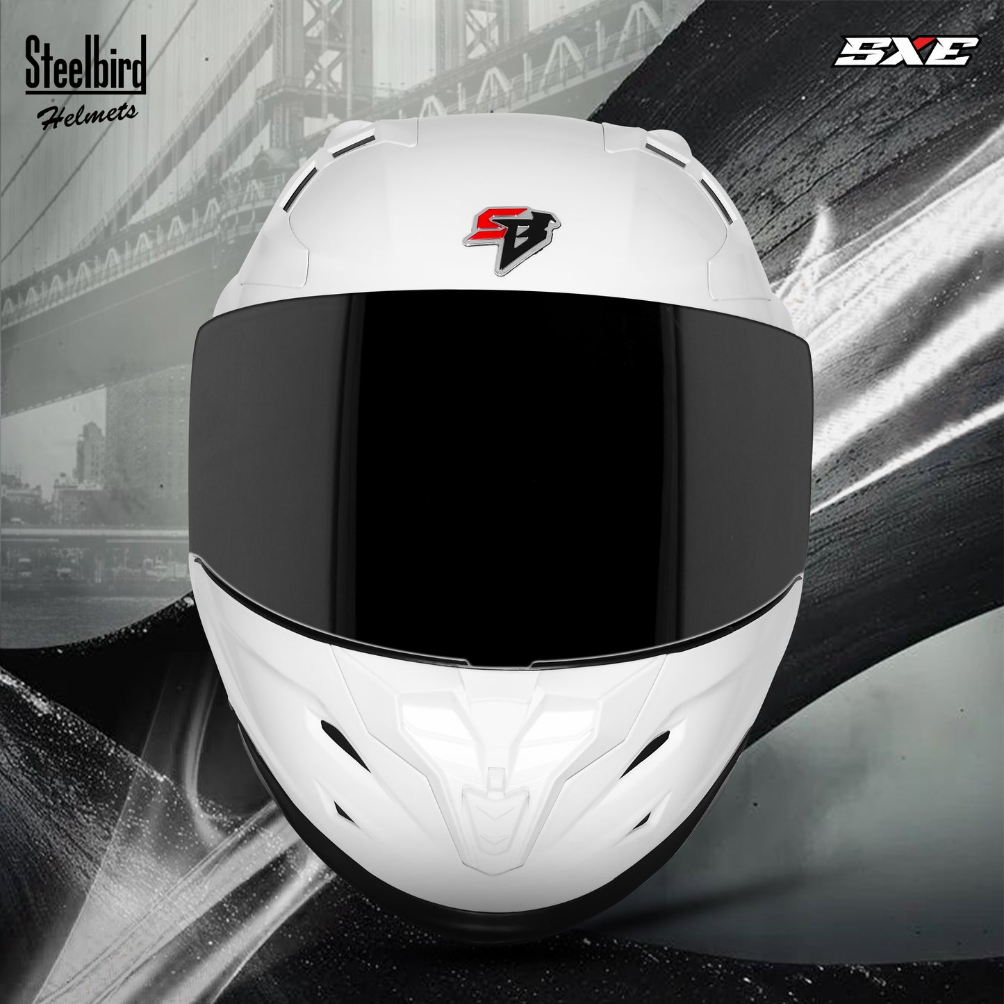 Steelbird SBH-61 SXE  ISI and Dot Certified Full Face Helmet for Men with Inner Silver Sunshield . Clear With Smoke Visor.