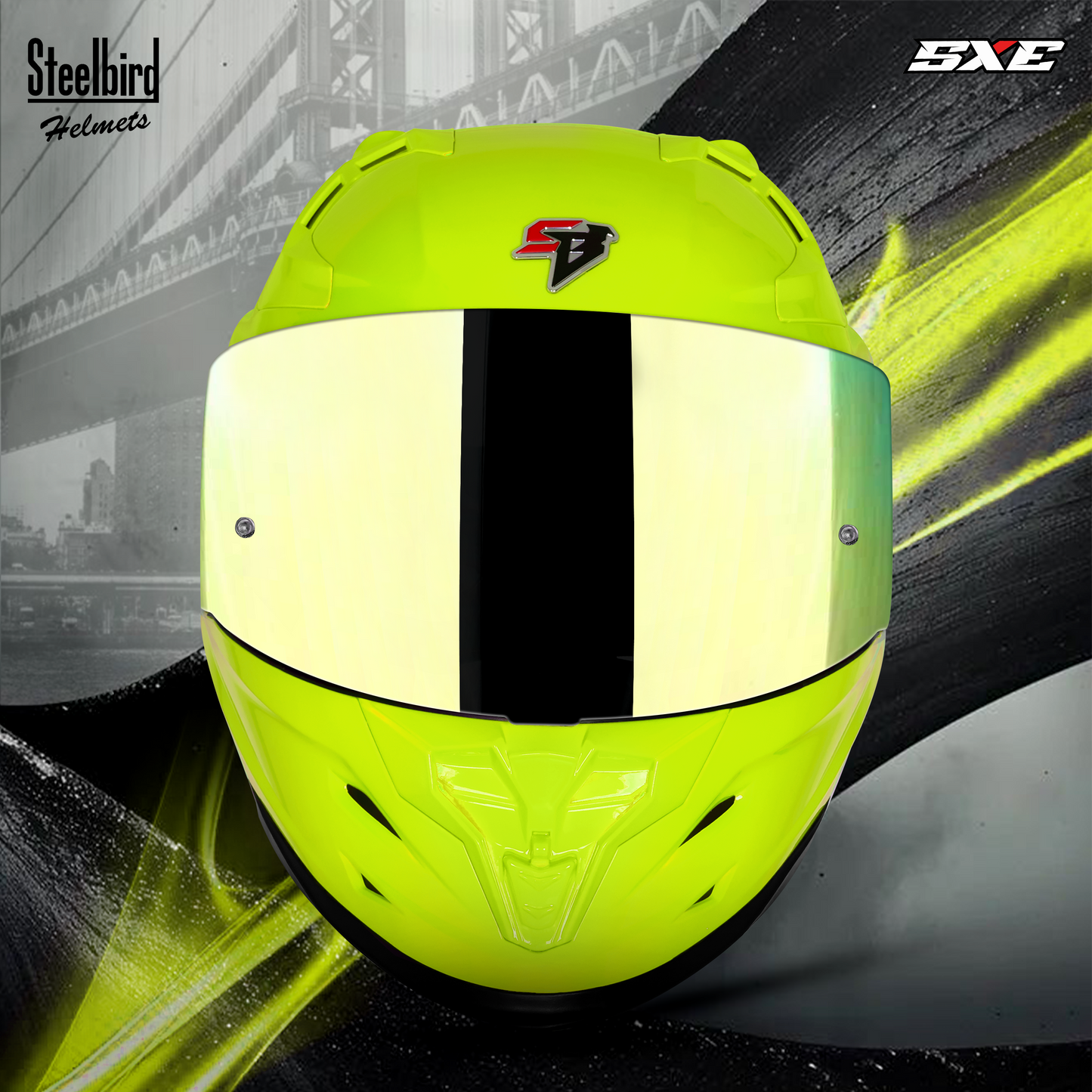 Steelbird SBH-61 SXE  Pinlock ISI and Dot Certified Full Face Helmet for Men with Inner Silver Sunshield . Clear With Chrome Visor.