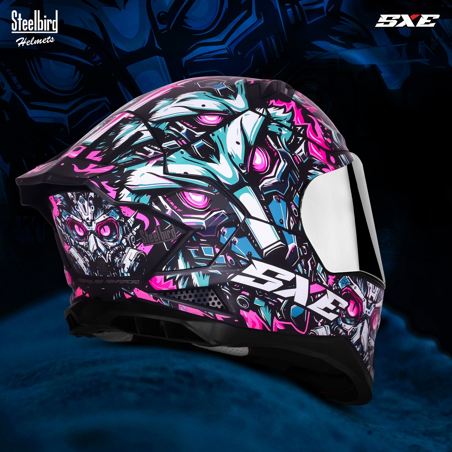 Steelbird SBH-61 SXE X1 ISI and Dot Certified Full Face Helmet for Men with Inner Silver Sunshield .Clear Visor With Extra Chrome.