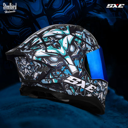Steelbird SBH-61 SXE X1 ISI and Dot Certified Full Face Helmet for Men with Inner Silver Sunshield .