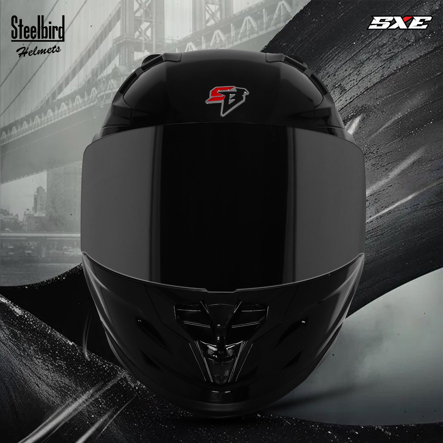 Steelbird SBH-61 SXE TPE Edition ISI and Dot Certified Full Face Helmet for Men with Inner Silver Sunshield . Clear With Smoke Visor.