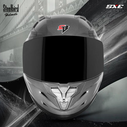 Steelbird SBH-61 SXE TPE Edition ISI and Dot Certified Full Face Helmet for Men with Inner Silver Sunshield . Clear With Smoke Visor.