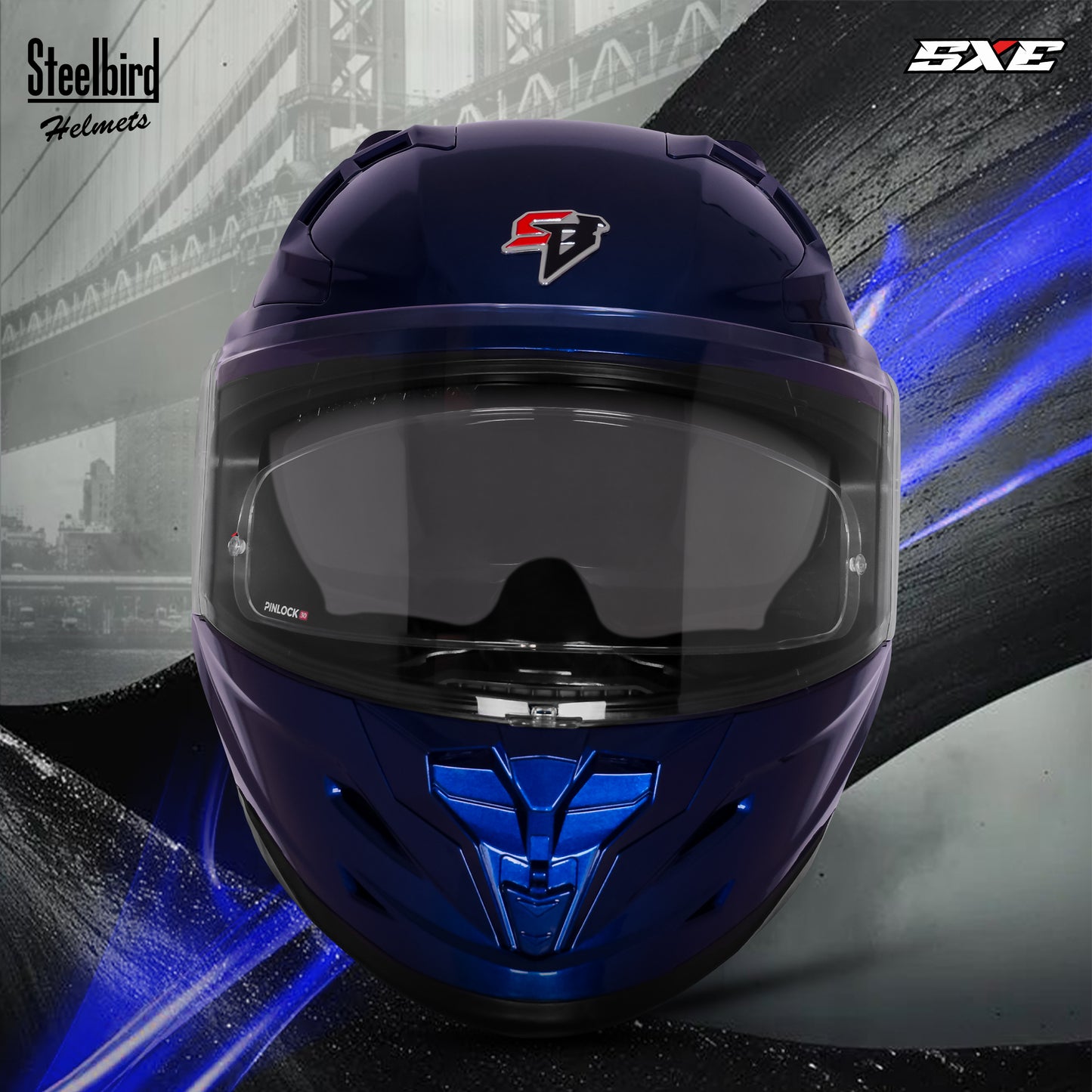 Steelbird SBH-61 SXE  Pinlock ISI and Dot Certified Full Face Helmet for Men with Inner Silver Sunshield . Clear With Anti Fog Shield.