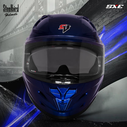 Steelbird SBH-61 SXE  Pinlock ISI and Dot Certified Full Face Helmet for Men with Inner Silver Sunshield . Clear With Anti Fog Shield.