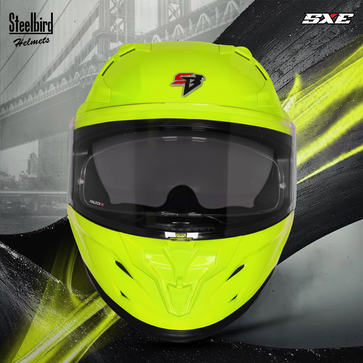 Steelbird SBH-61 SXE  Pinlock ISI and Dot Certified Full Face Helmet for Men with Inner Silver Sunshield . Clear With Anti Fog Shield.