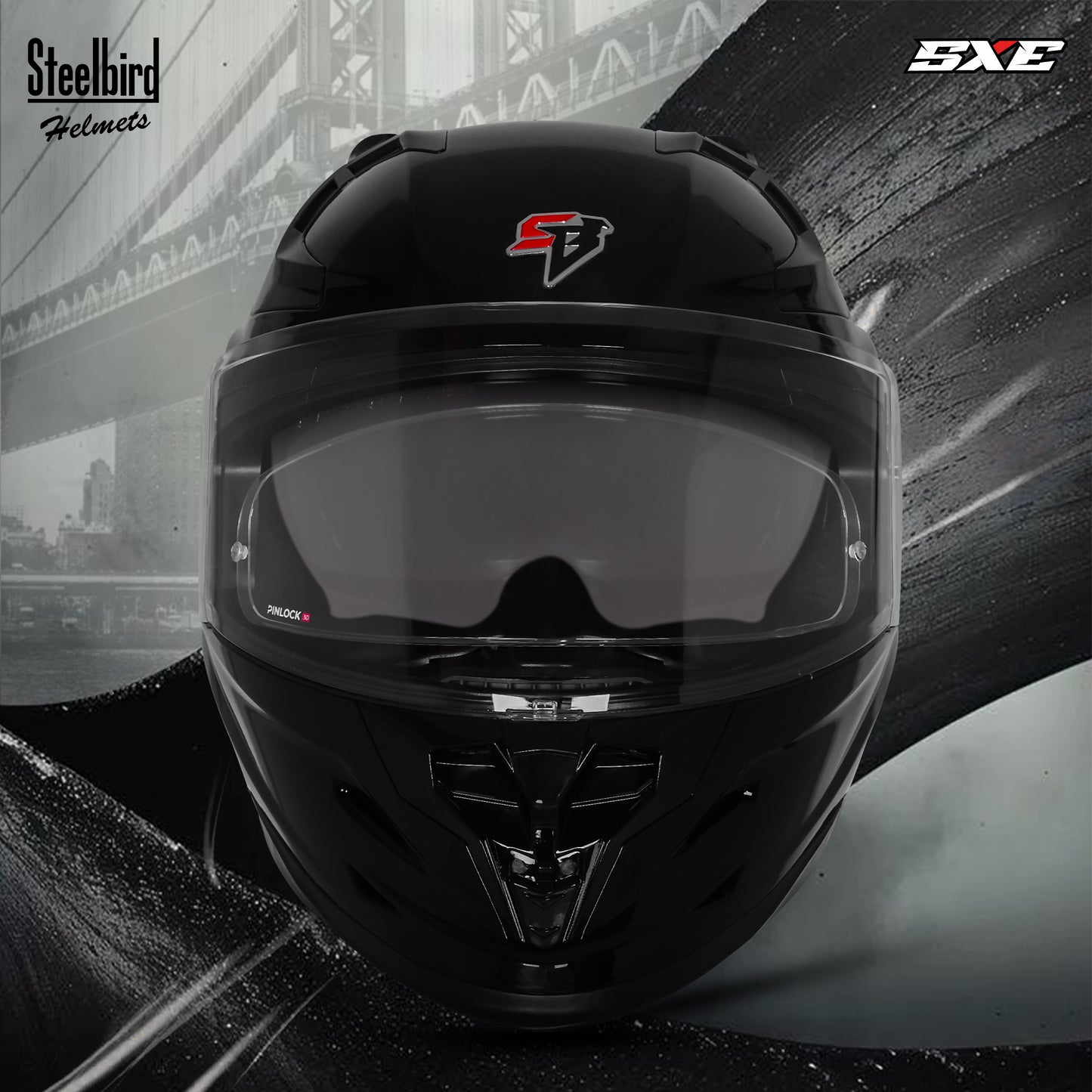 Steelbird SBH-61 SXE  Pinlock ISI and Dot Certified Full Face Helmet for Men with Inner Silver Sunshield . Clear With Anti Fog Shield.