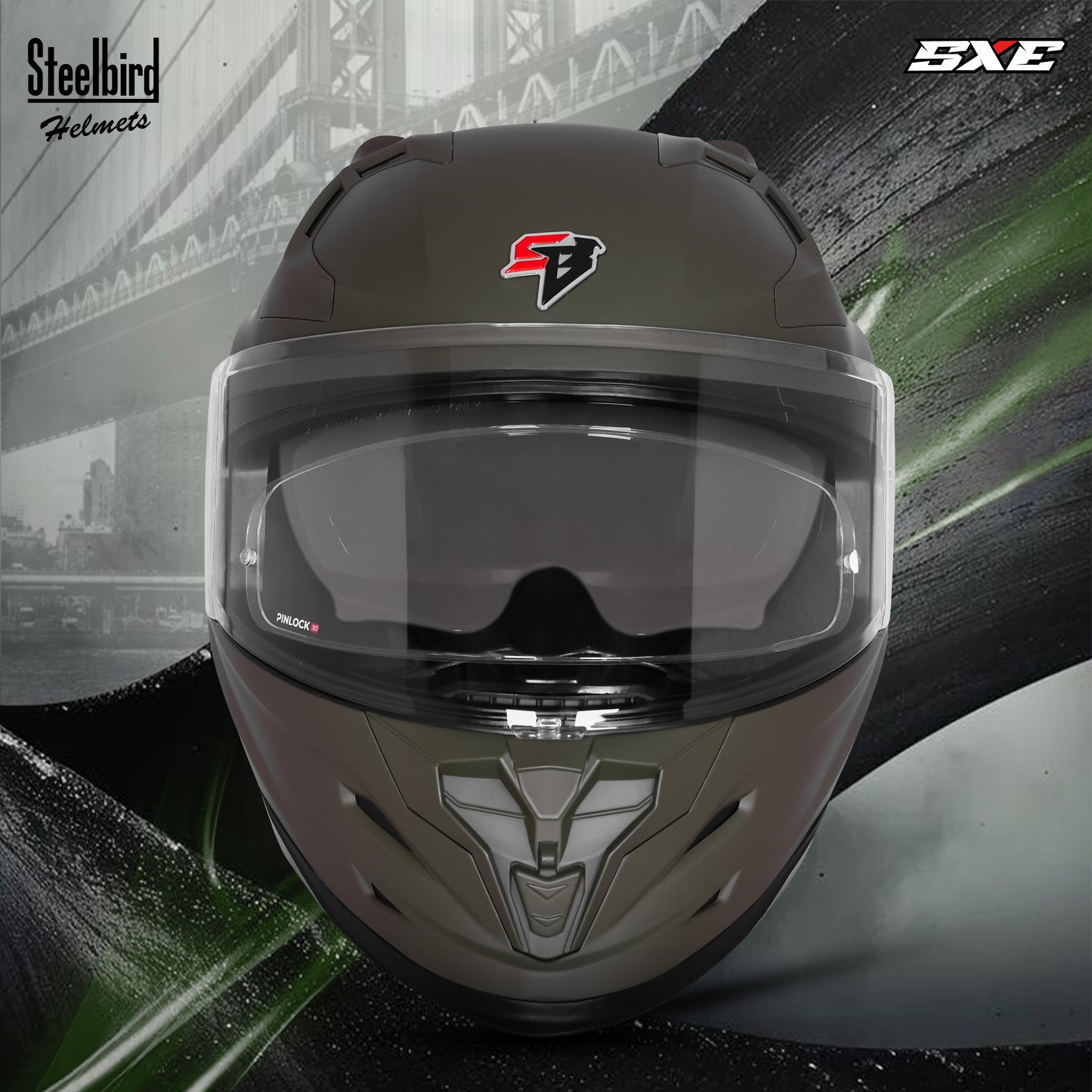 Steelbird SBH-61 SXE  Pinlock ISI and Dot Certified Full Face Helmet for Men with Inner Silver Sunshield . Clear With Anti Fog Shield.