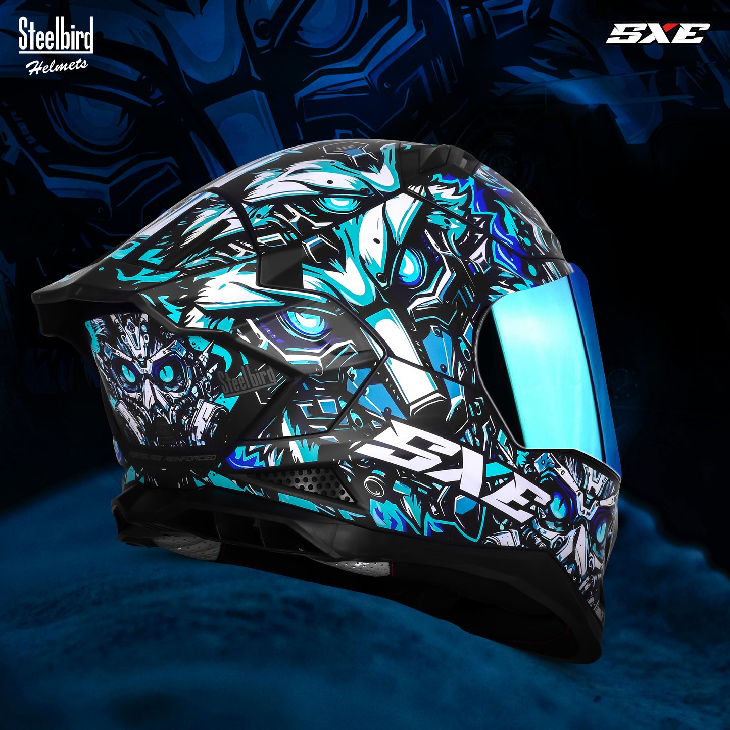 Steelbird SBH-61 SXE X1 ISI and Dot Certified Full Face Helmet for Men with Inner Silver Sunshield .Clear Visor With Extra Chrome.