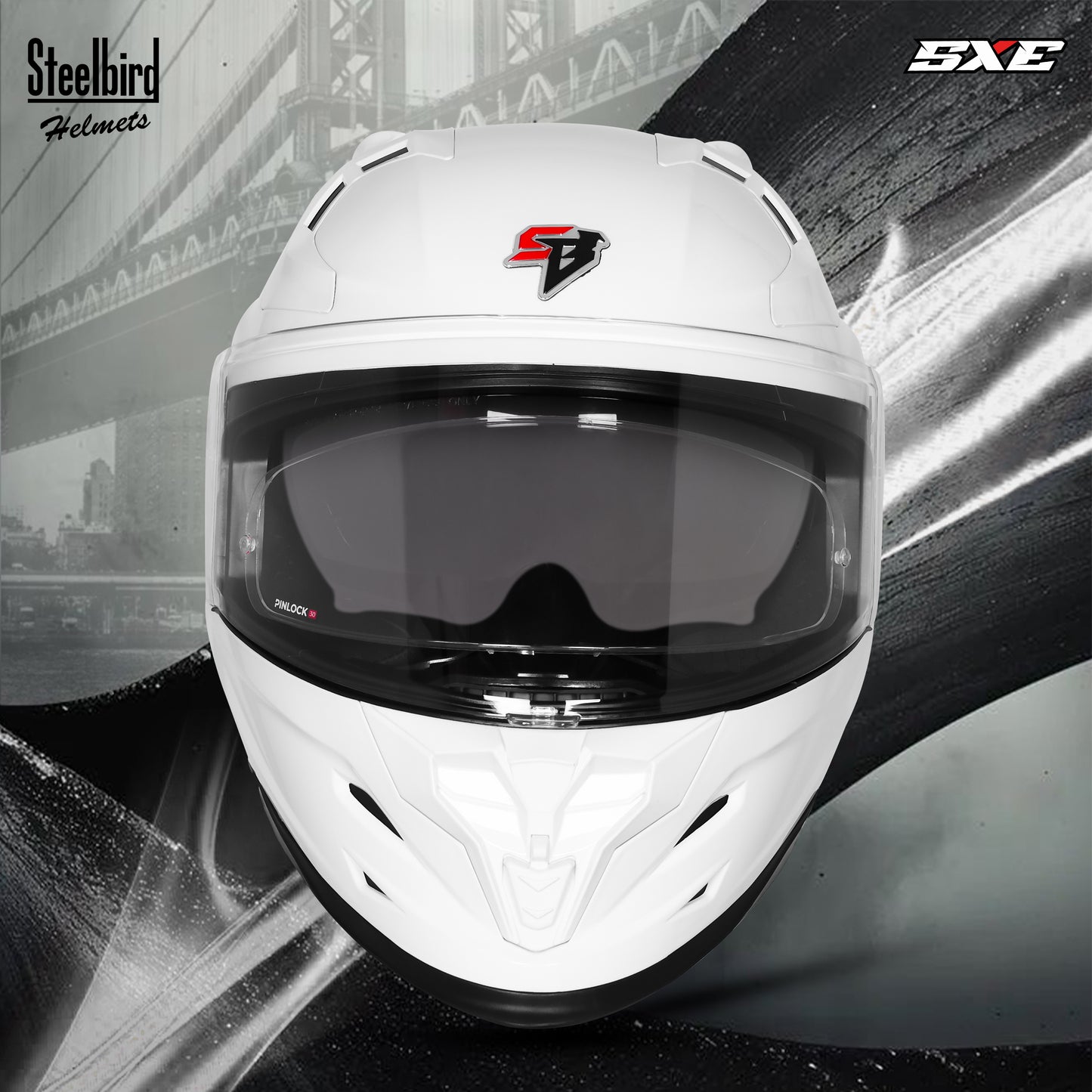 Steelbird SBH-61 SXE  Pinlock ISI and Dot Certified Full Face Helmet for Men with Inner Silver Sunshield . Clear With Anti Fog Shield.