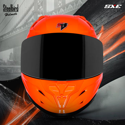 Steelbird SBH-61 SXE ISI and Dot Certified Full Face Helmet for Men with Inner Silver Sunshield . Clear With Smoke Visor.