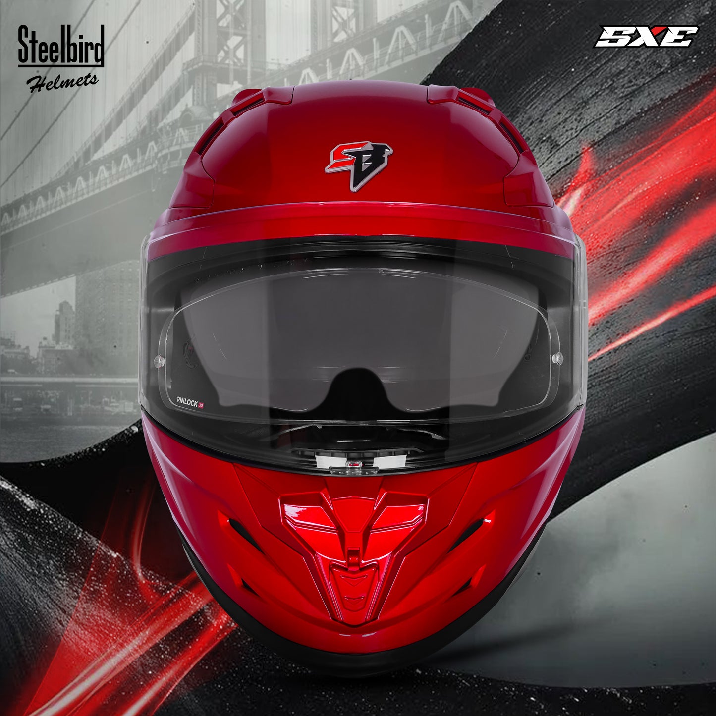 Steelbird SBH-61 SXE  Pinlock ISI and Dot Certified Full Face Helmet for Men with Inner Silver Sunshield . Clear With Anti Fog Shield.