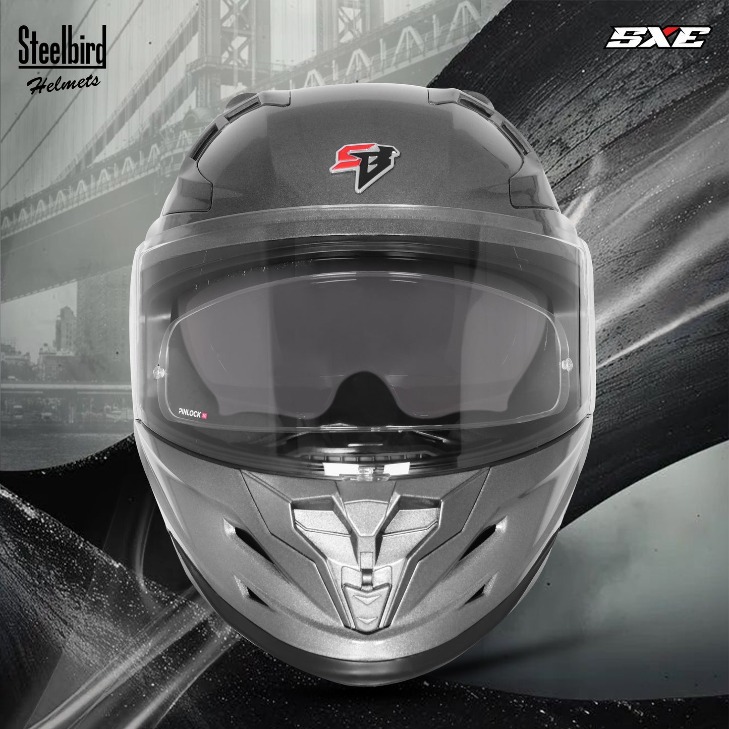 Steelbird SBH-61 SXE  Pinlock ISI and Dot Certified Full Face Helmet for Men with Inner Silver Sunshield . Clear With Anti Fog Shield.