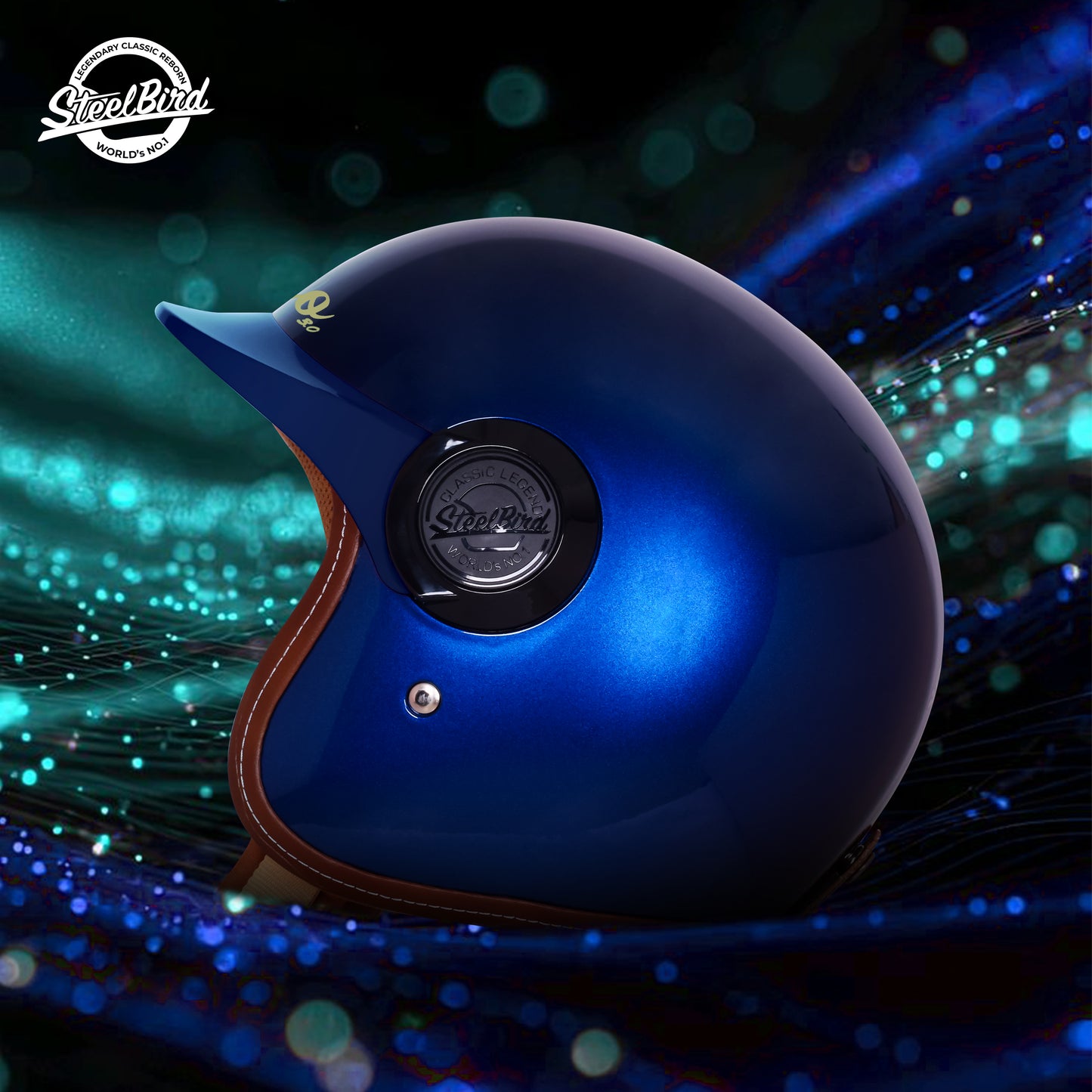 Steelbird SBH 65 Retro 3.0 DOT and ISI Certified Open Face Helmet for Men and Women . (Armada Blue)
