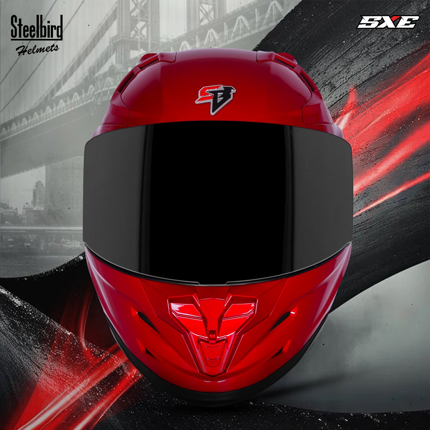 Steelbird SBH-61 SXE TPE Edition ISI and Dot Certified Full Face Helmet for Men with Inner Silver Sunshield . Clear With Smoke  Visor.