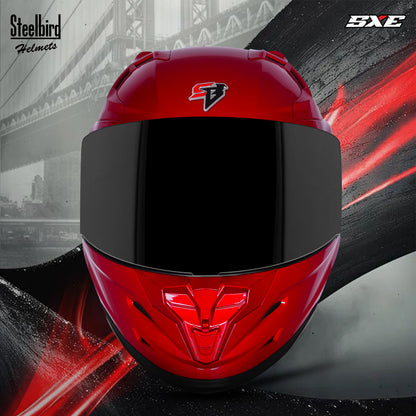 Steelbird SBH-61 SXE TPE Edition ISI and Dot Certified Full Face Helmet for Men with Inner Silver Sunshield . Clear With Smoke  Visor.