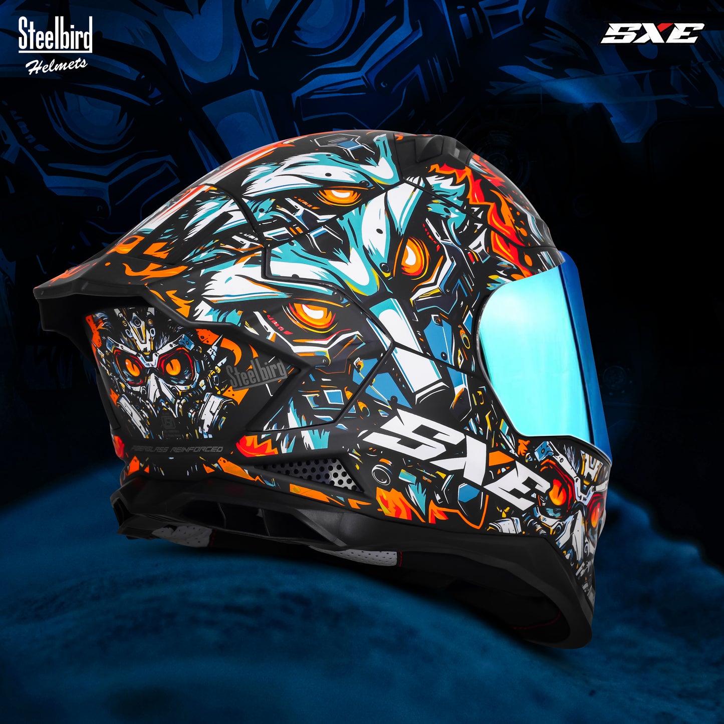 Steelbird SBH-61 SXE X1 ISI and Dot Certified Full Face Helmet for Men with Inner Silver Sunshield .Clear Visor With Extra Chrome.