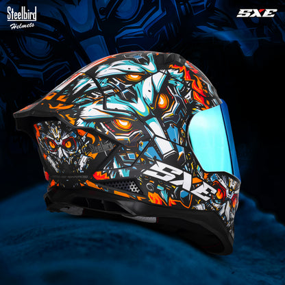Steelbird SBH-61 SXE X1 ISI and Dot Certified Full Face Helmet for Men with Inner Silver Sunshield .Clear Visor With Extra Chrome.