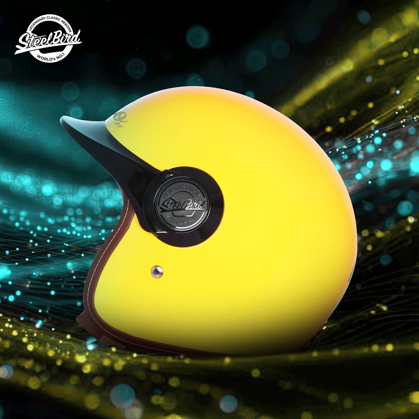 Steelbird SBH 65 Retro 3.0 DOT and ISI Certified Open Face Helmet for Men and Women . (Glossy Yellow)