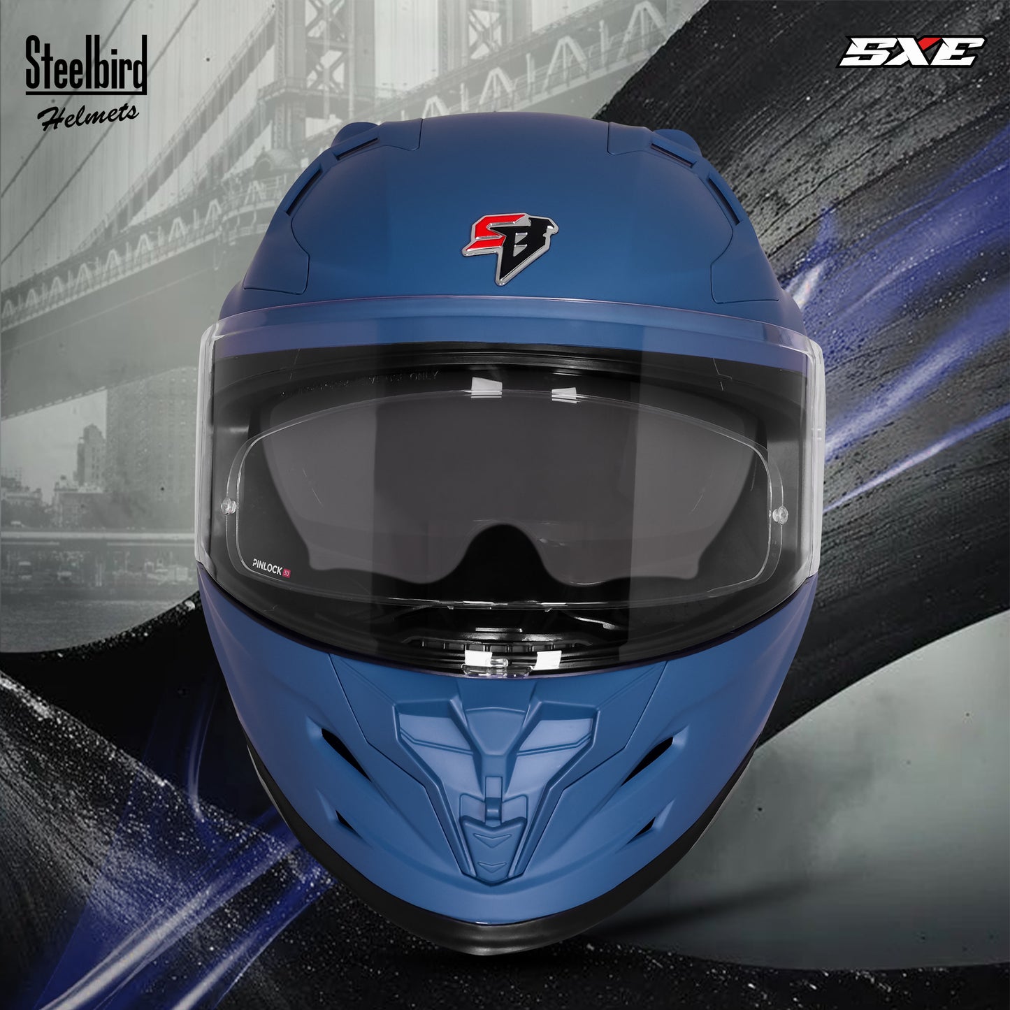 Steelbird SBH-61 SXE  Pinlock ISI and Dot Certified Full Face Helmet for Men with Inner Silver Sunshield . Clear With Anti Fog Shield.