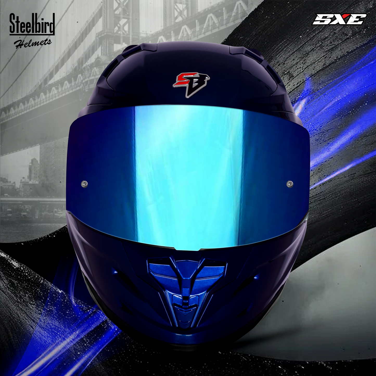 Steelbird SBH-61 SXE TPE Edition ISI and Dot Certified Full Face Helmet for Men with Inner Silver Sunshield . Clear With Chrome Visor.