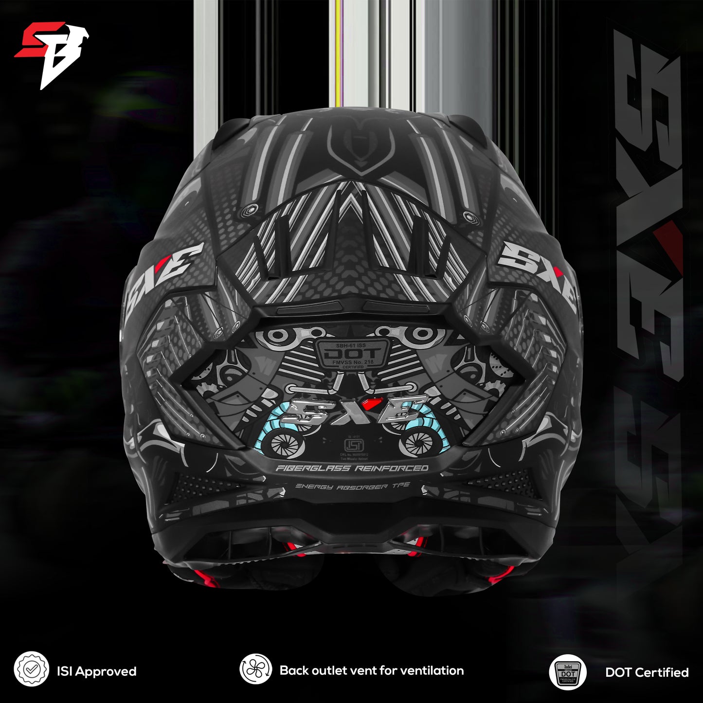 Steelbird SBH-61 SXE X2 Pinlock ISI and Dot Certified Full Face Helmet for Men and with Inner Silver Sunshield (Glossy Black Grey with Smoke Visor)