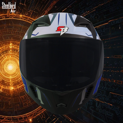 Steelbird SBA-20 04 ISI Certified Flip-Up Graphic Helmet for Men and Women with Inner Chrome Sun Shield.(Glossy Black Blue with Smoke Visor).