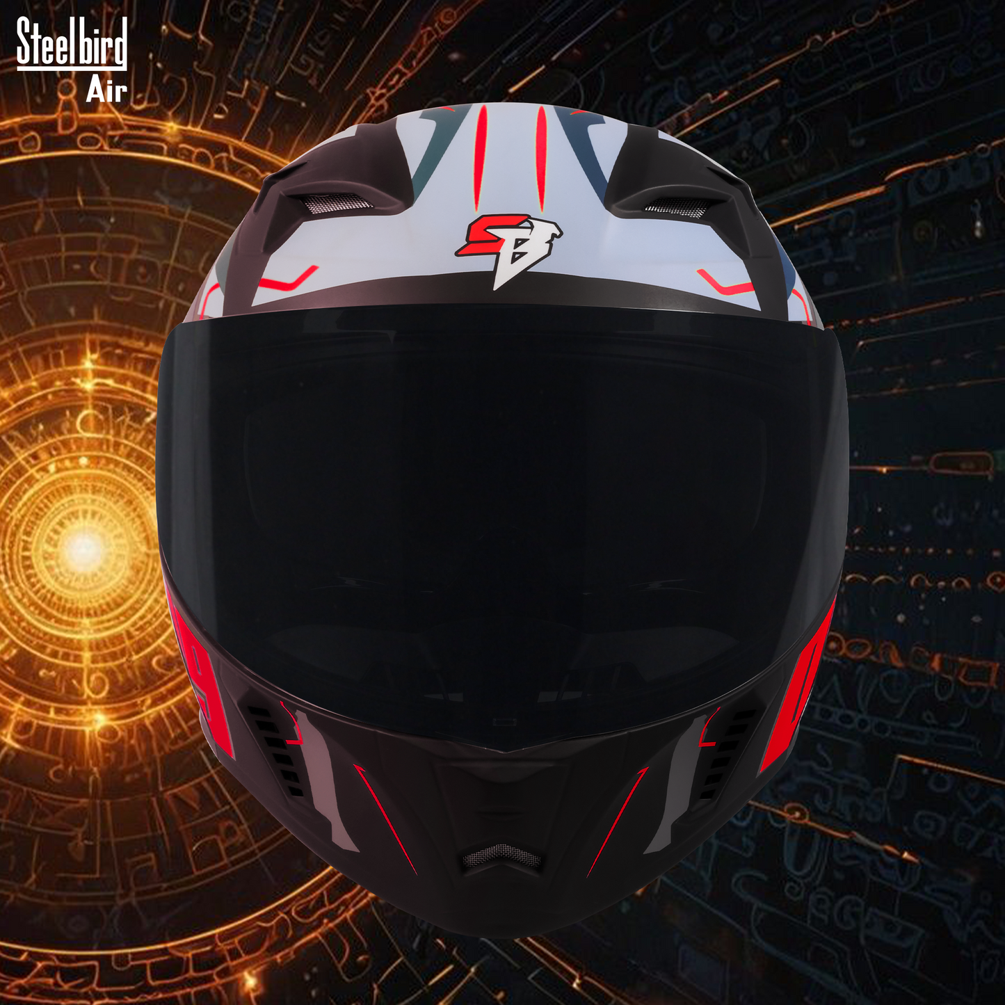 Steelbird SBA-20 04 ISI Certified Flip-Up Graphic Helmet for Men and Women with Inner Chrome Sun Shield .(Glossy Black Red with Smoke Visor).